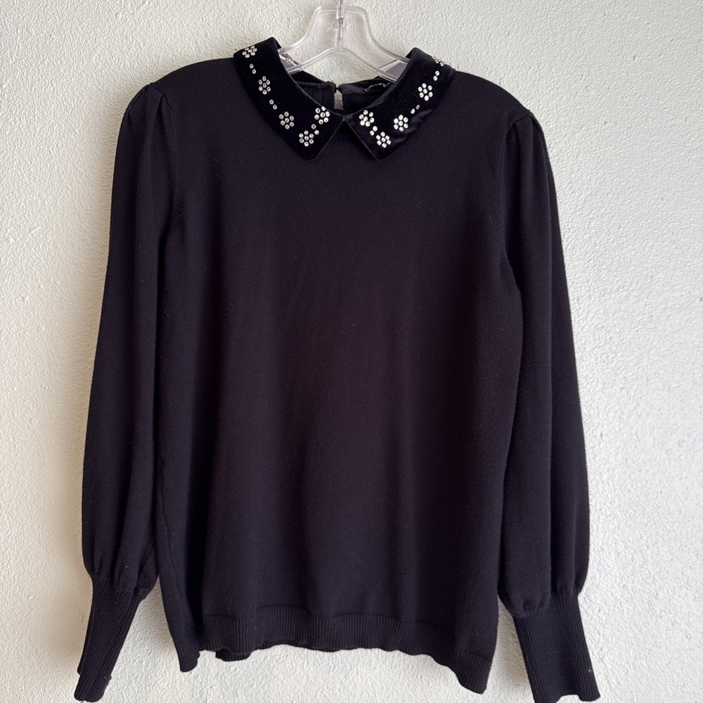 Adrianna Papell Velvet Collar Twofer Sweater M Luxury, Holiday, Special Occasion